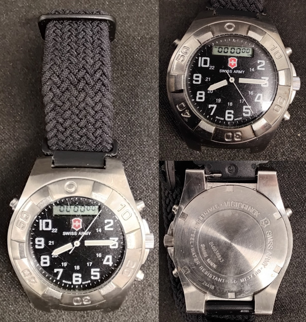 Victorinox Swiss Army Watch Silver Case & Bezel Black Stretch Band #Z5855